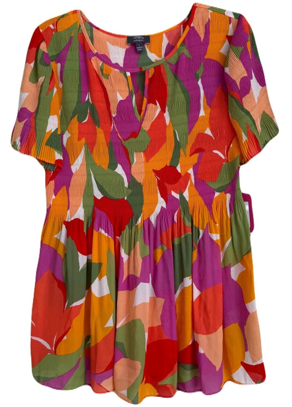 NWT Ninety Clothing Co.  Abstract Flower Print Smock Top - Size L